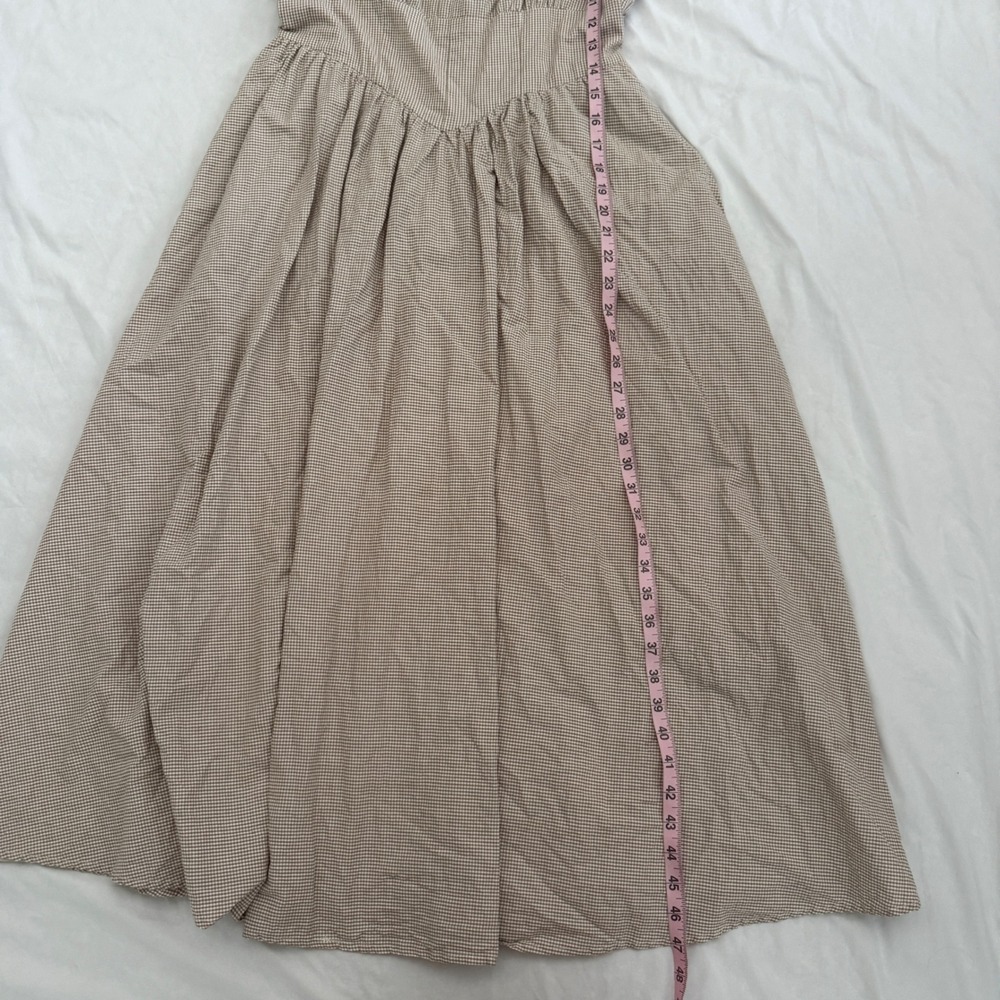 Tea n Rose Womens Cottagecore Tan Gingham Midi Dress Small Farmcore Peasant - Picture 6 of 8